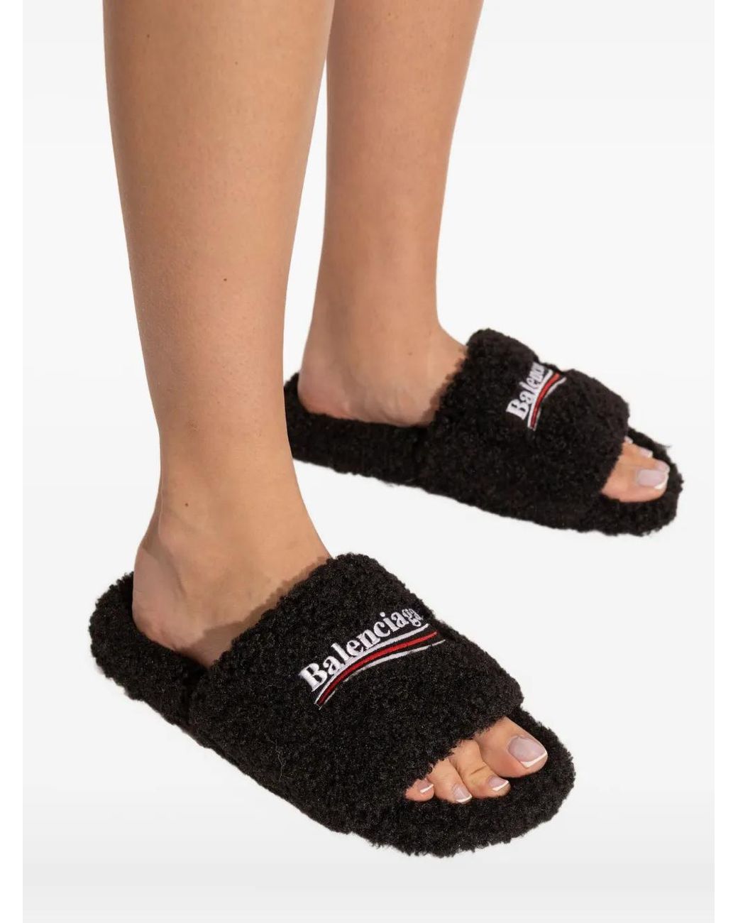 Balenciaga Black Furry Open Slides