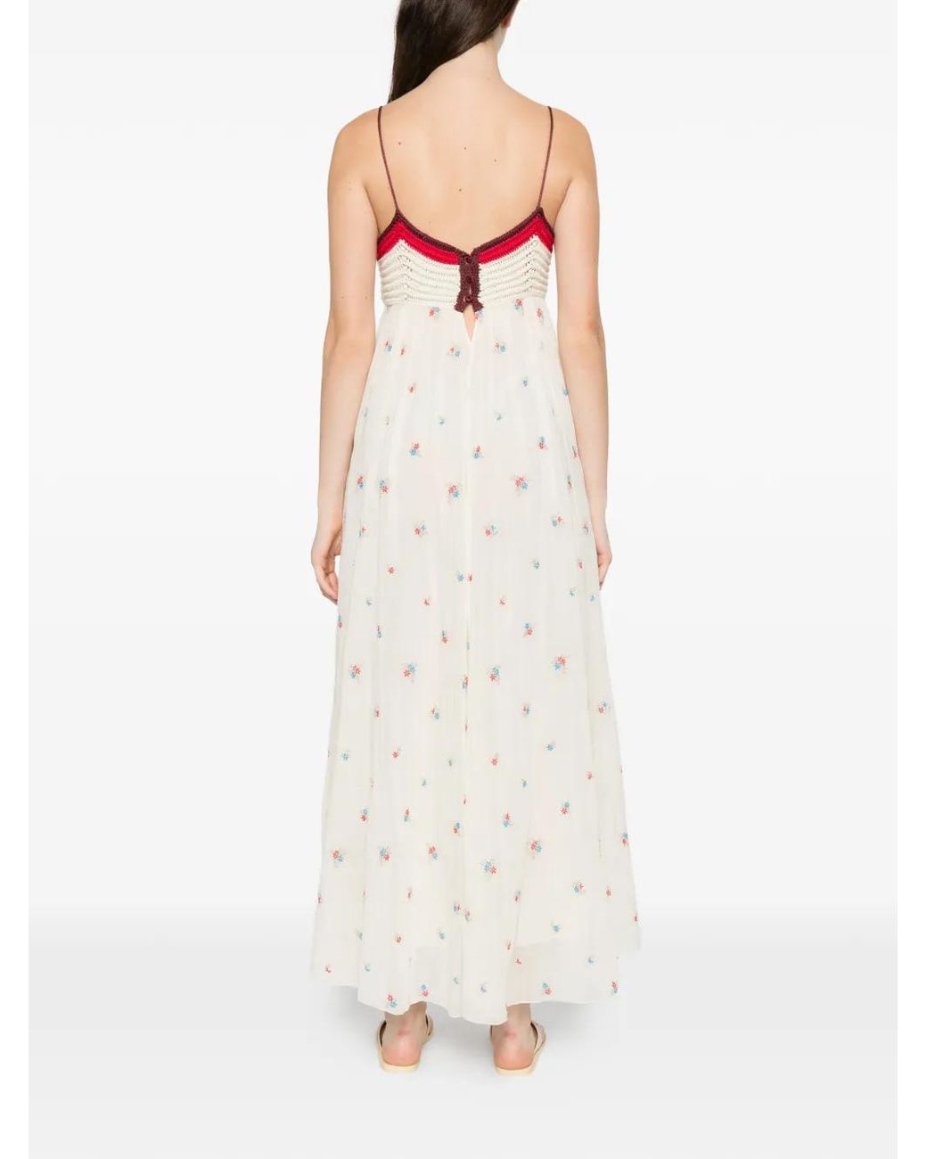 Forte_forte White Crochet-Knit Floral-Embroidered Maxi Dress