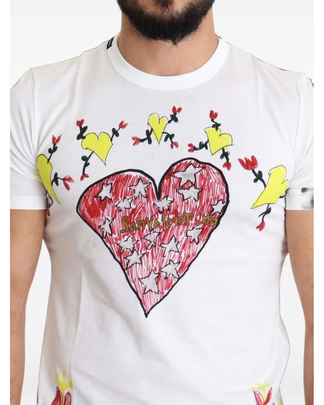 Dolce & Gabbana White Saint Valentine-Print T-Shirt for men