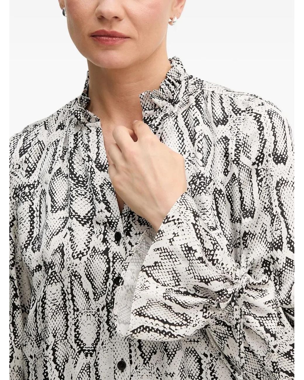 MARC AUREL White Ruffled Snake-Print Shirt