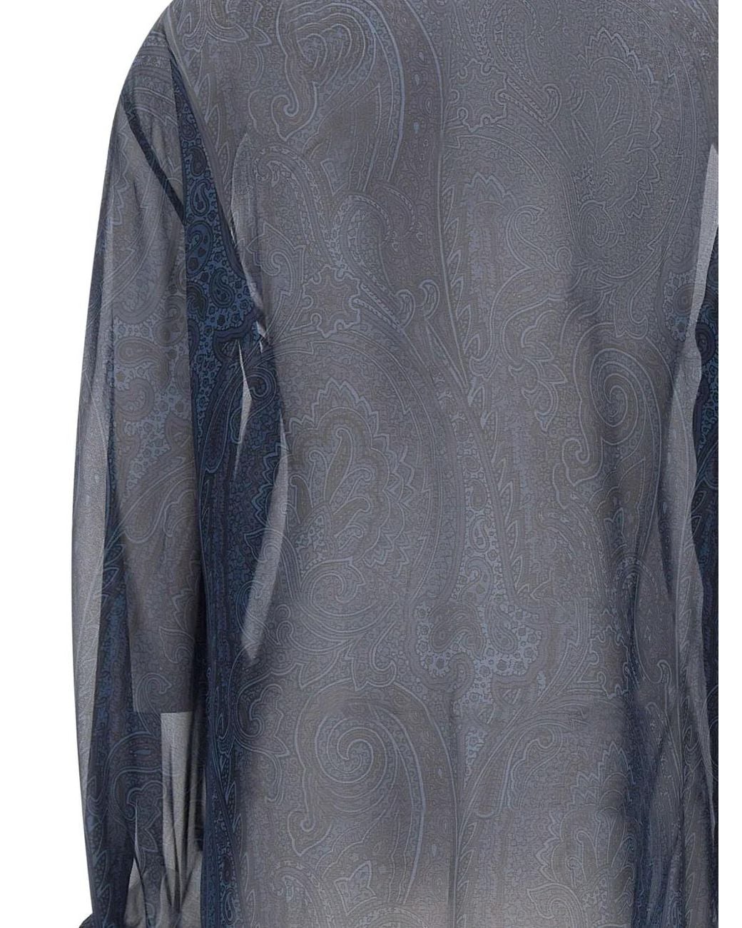 Etro Blue Paisley-Print Ruffled Shirt