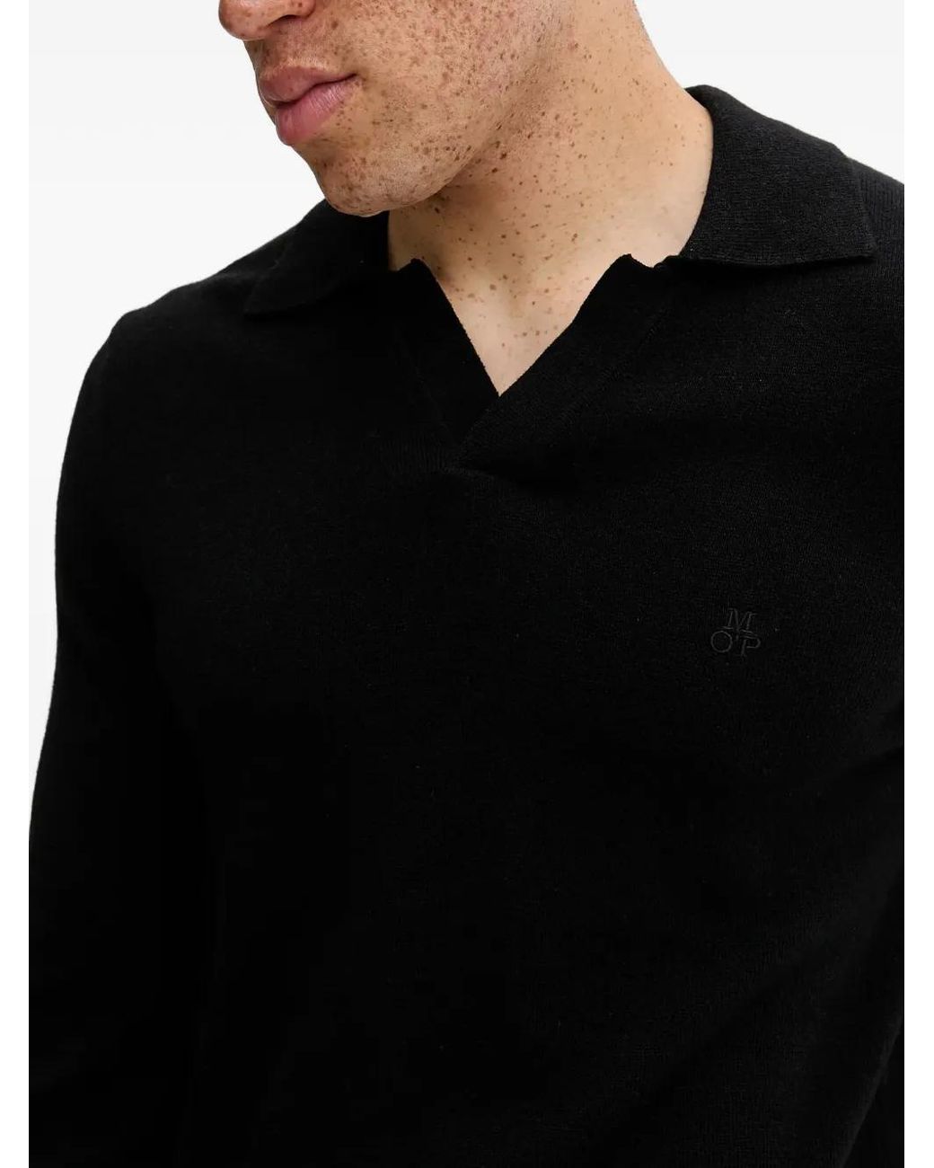 Marc O' Polo Black V-Neck Logo Sweater for men