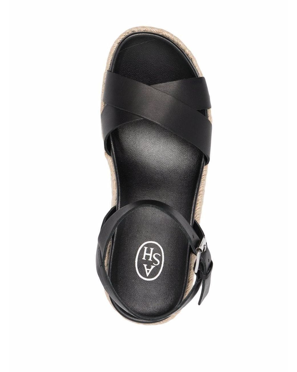 Ash Raffia-wedge Leather Sandals in Black - Lyst