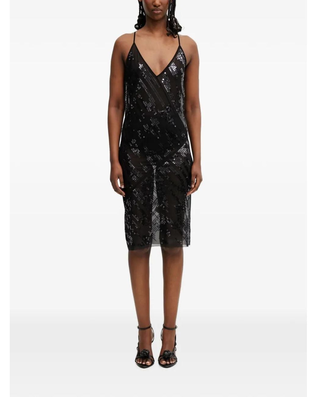 Rick Owens Black Sequin-Embellished Semi-Sheer Midi Dress