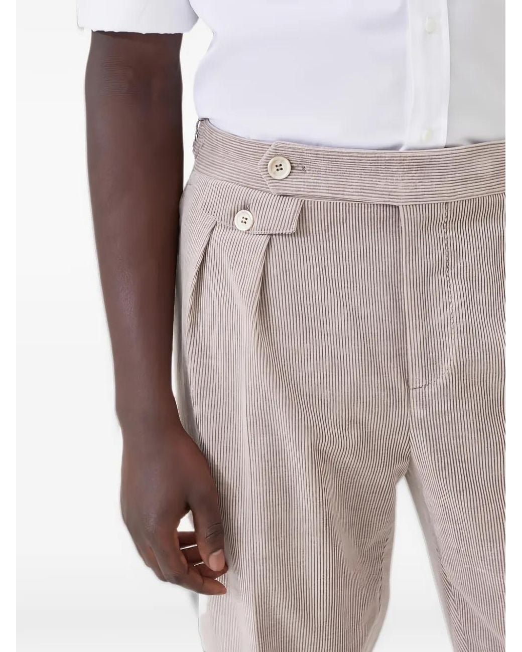 Brunello Cucinelli Natural Pleated Cuffed Trousers for men