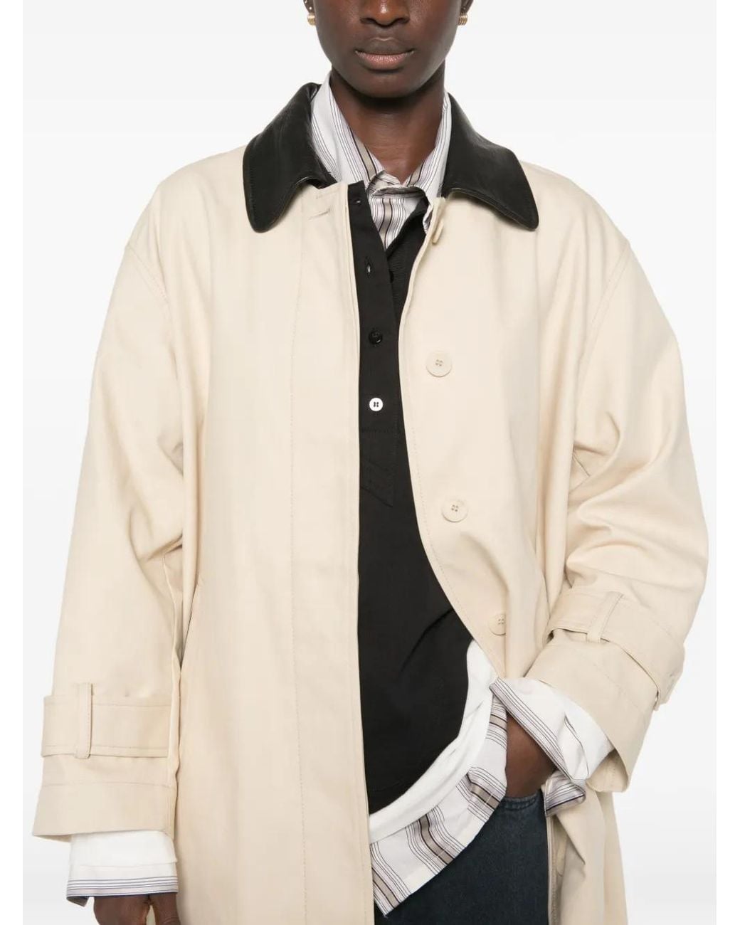 Sandro Natural Leather-Collar Single-Breasted Coat