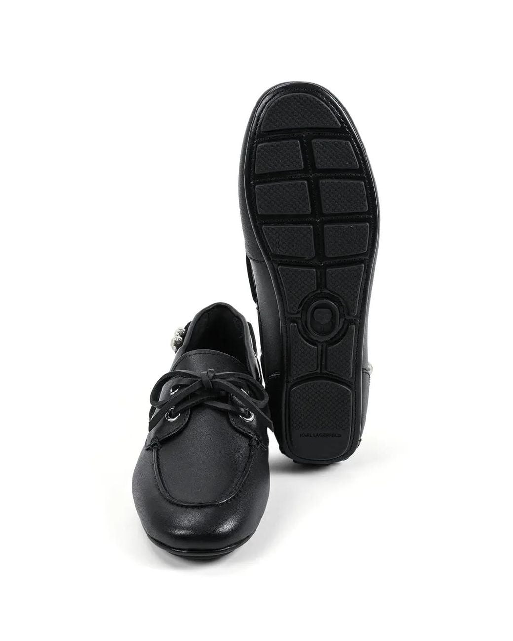 Karl Lagerfeld White Mocassins À Lacets Et Ornements De Perles