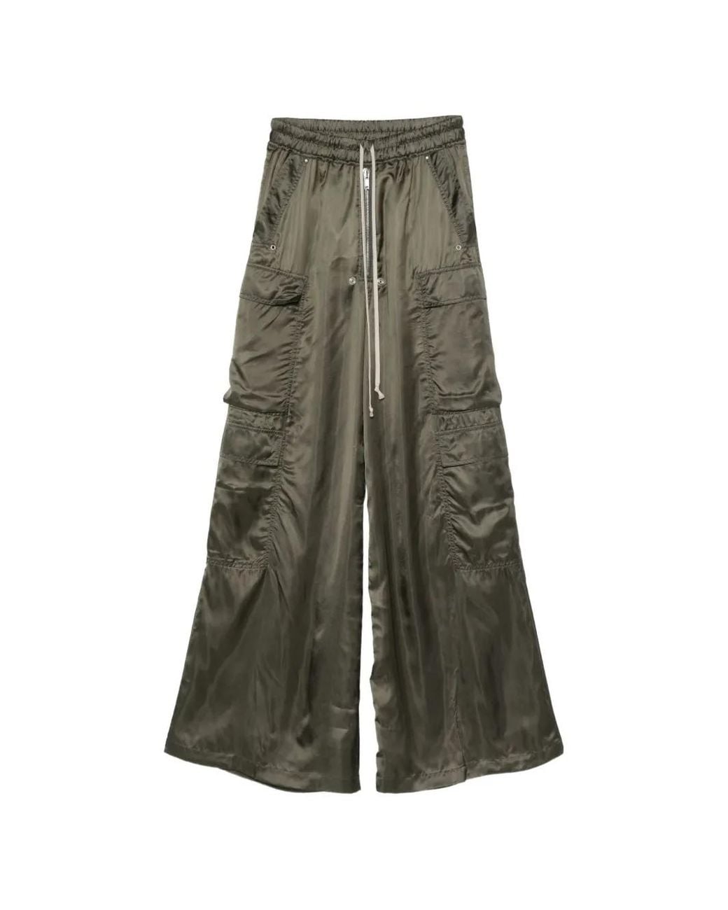 Rick Owens Green Pantalon Satiné À Poches Cargo Et Lien De Resserrage