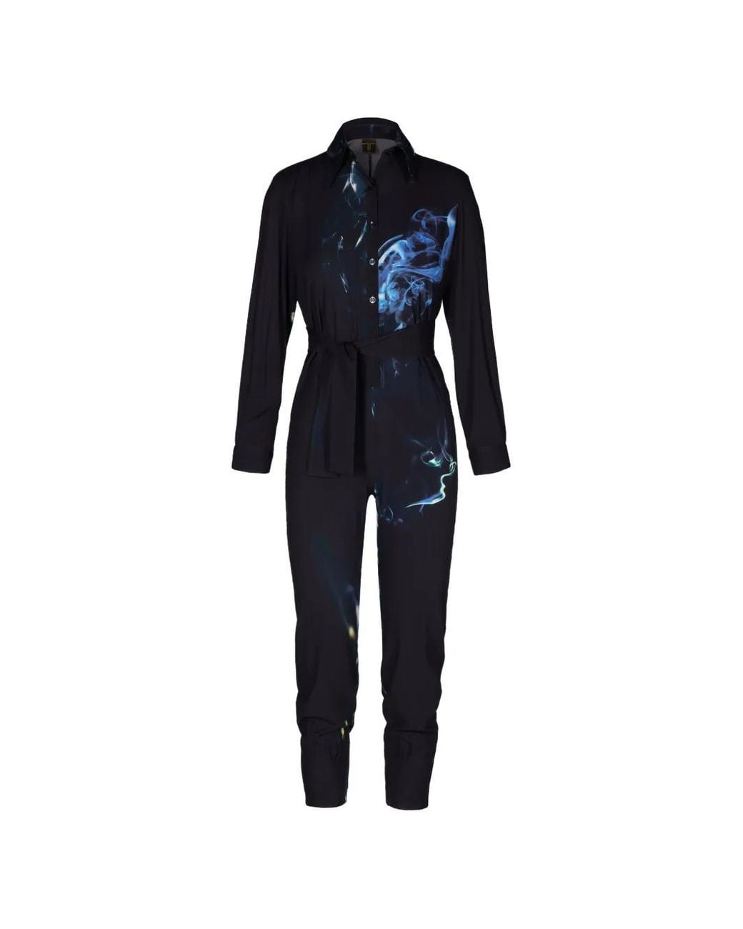 Tessitura Body Couture Blue Smoke-Print Jumpsuit
