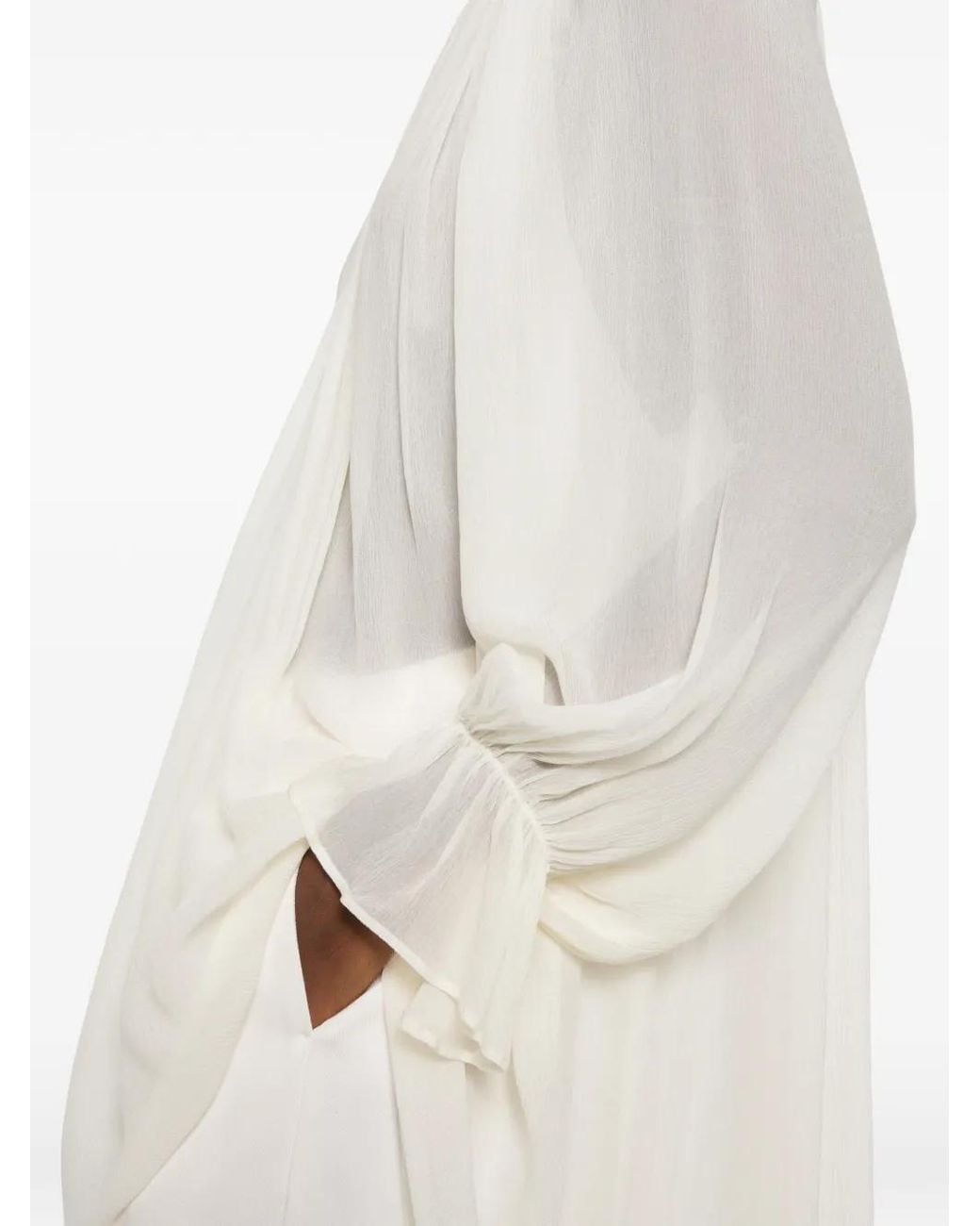 ELEH White Ruffled-Cuff Asymmetric Dress
