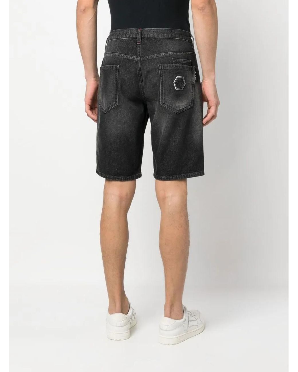 Philipp Plein Gray Washed Denim Shorts for men