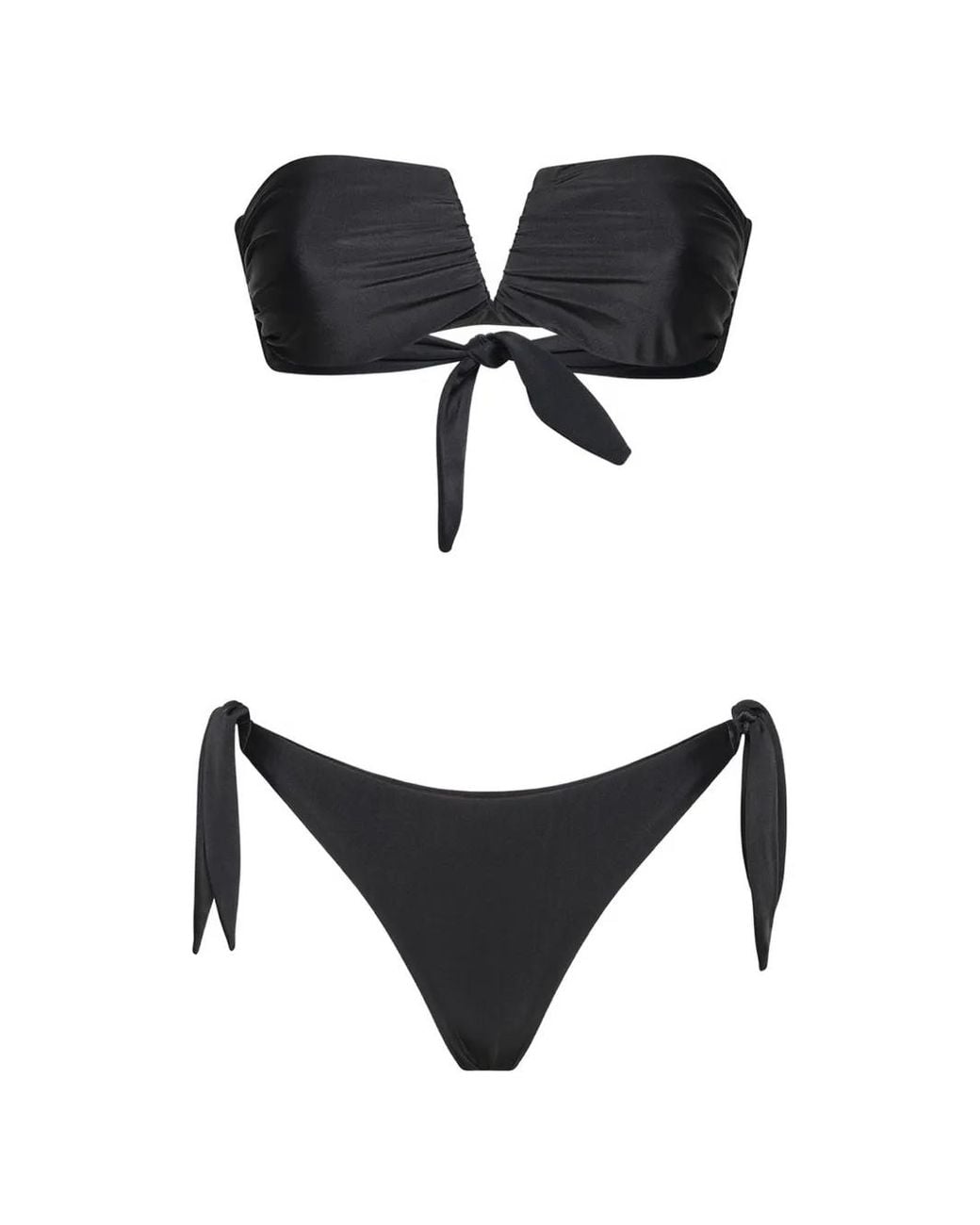 ME FUI Black Donna Ruched Tie-Fastening Bikini