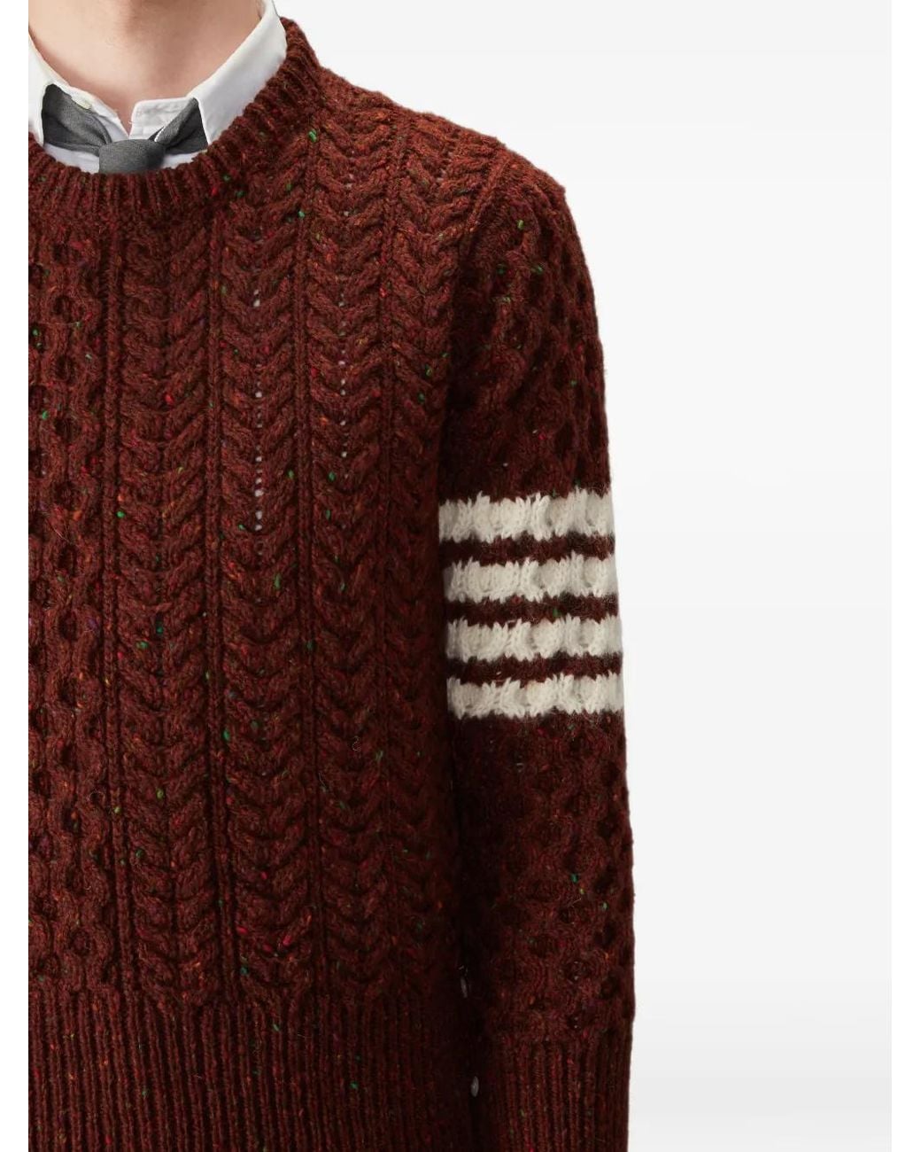 Thom Browne Brown Donegal 4-Bar Aran Cable Pullover for men