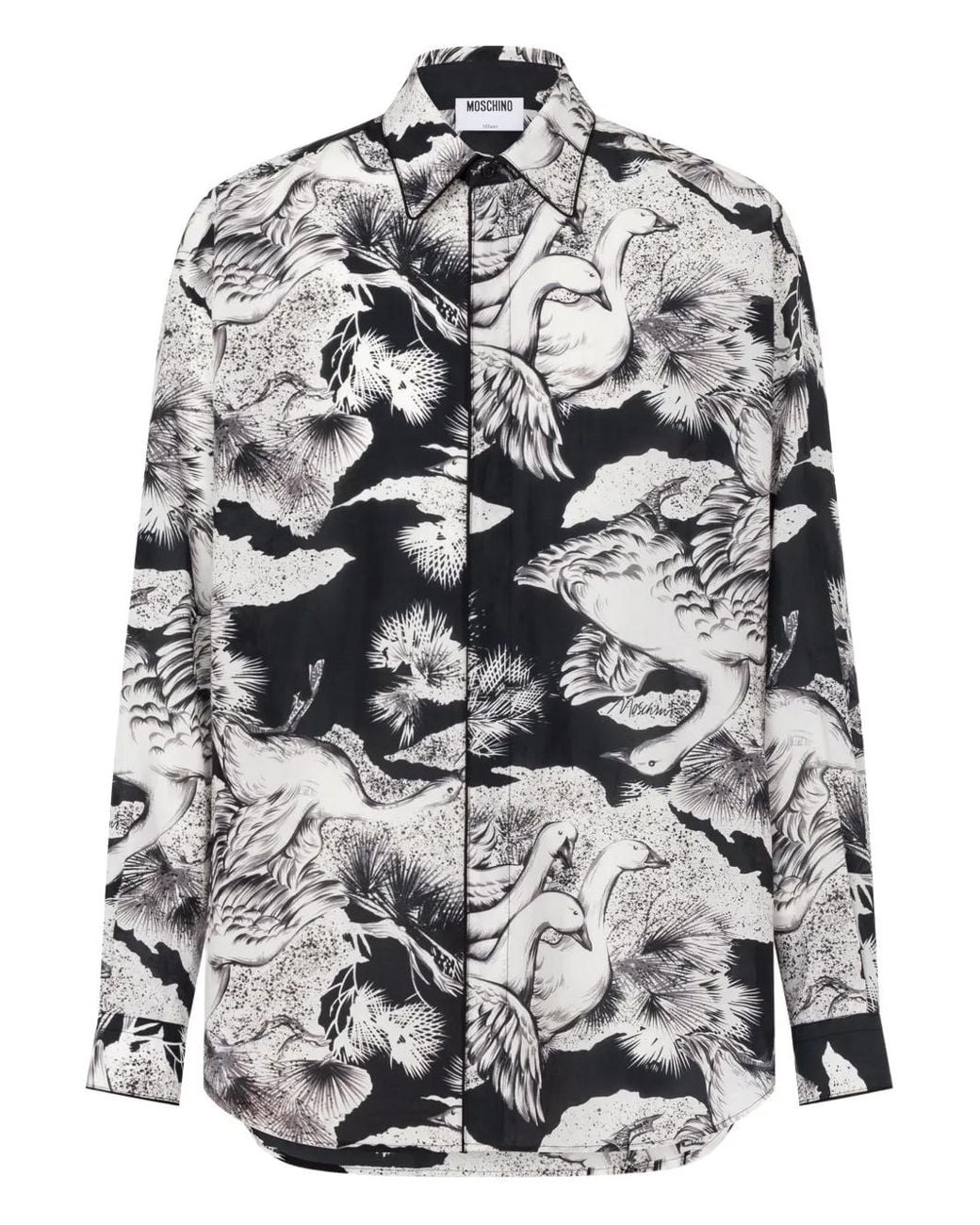 Moschino Gray Monochrome Printed Silk for men