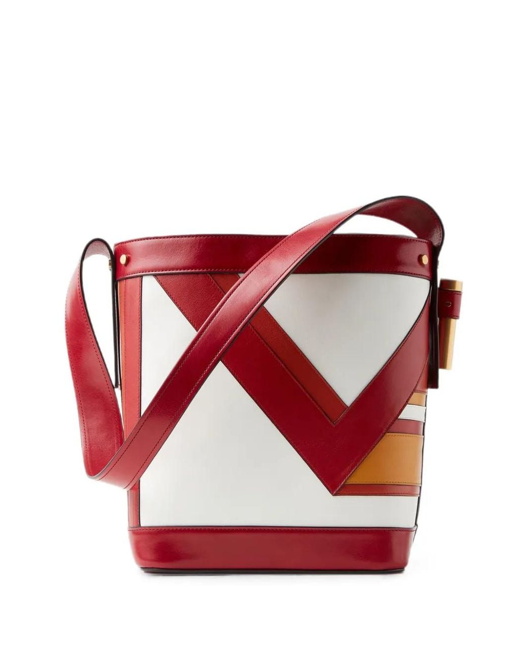 Versace Red Pivot Small Leather Patchwork Bucket Bag