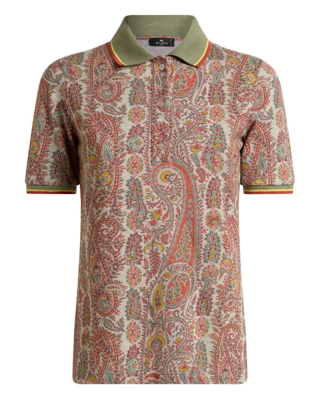 Etro Brown Leafy Paisley Cotton Polo Shirt