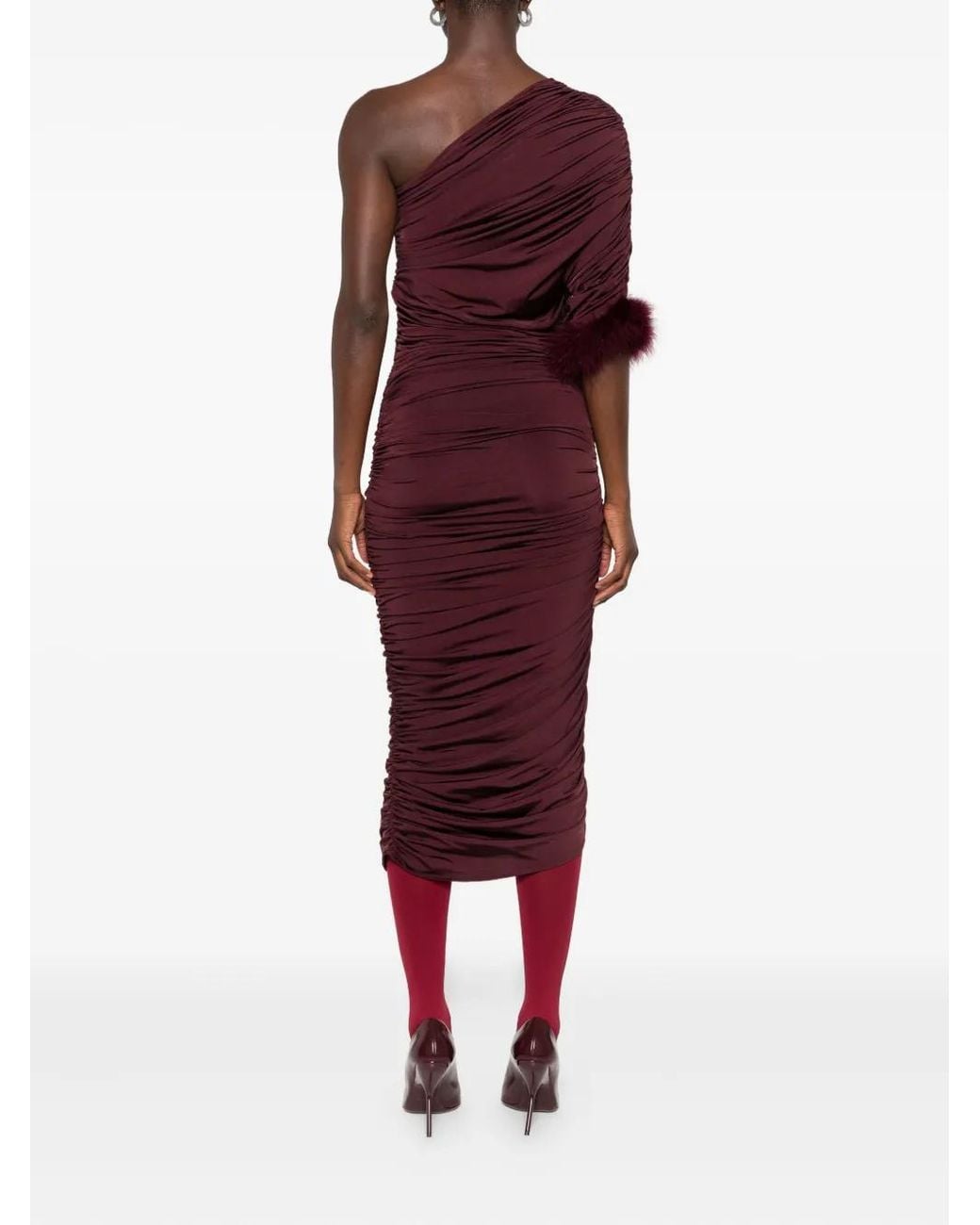 Mugler Red One-Shoulder Midi Dress