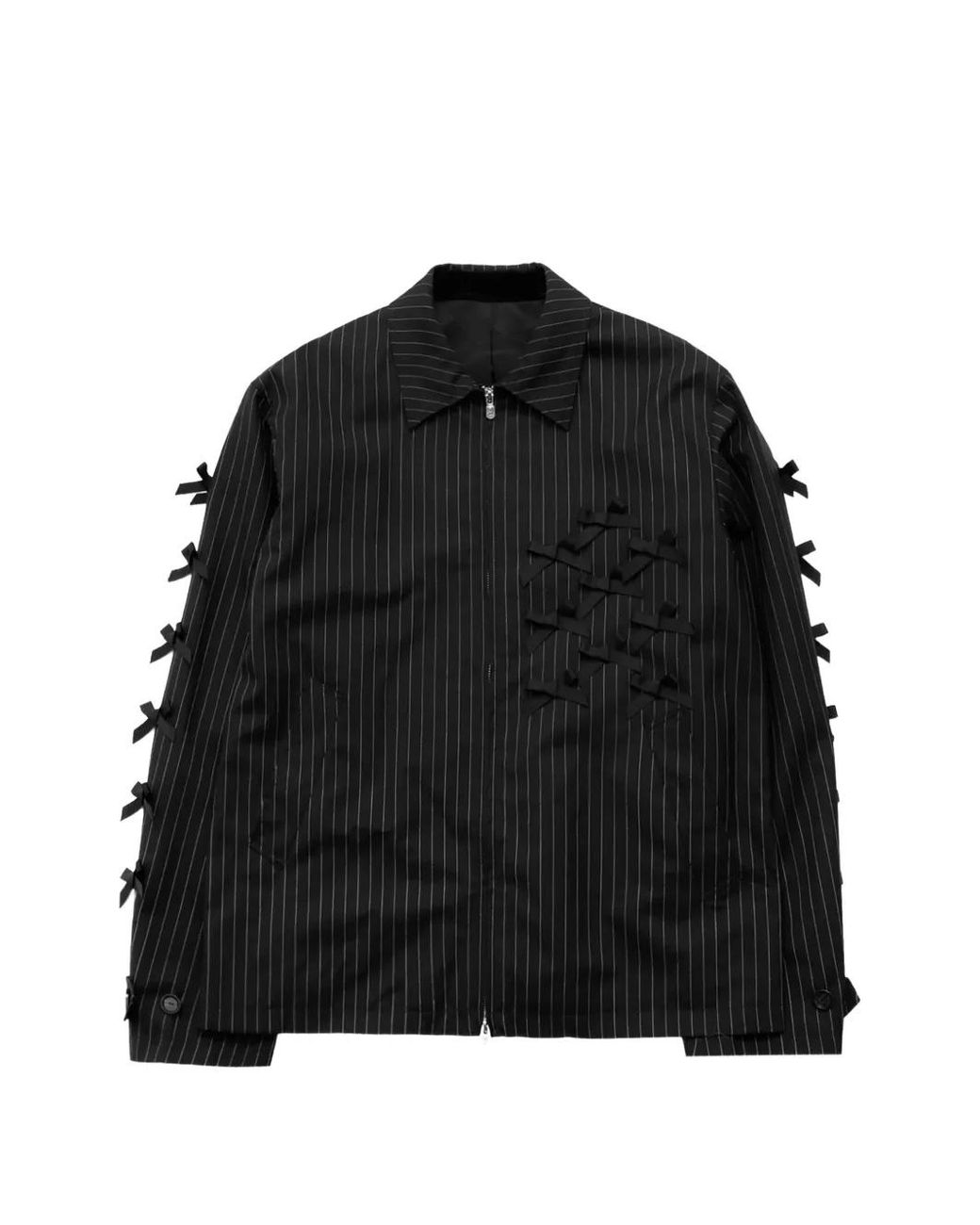 TAKAHIROMIYASHITA The Soloist Black Ribbons Brit Pinstripe-Pattern Shirt Jacket for men