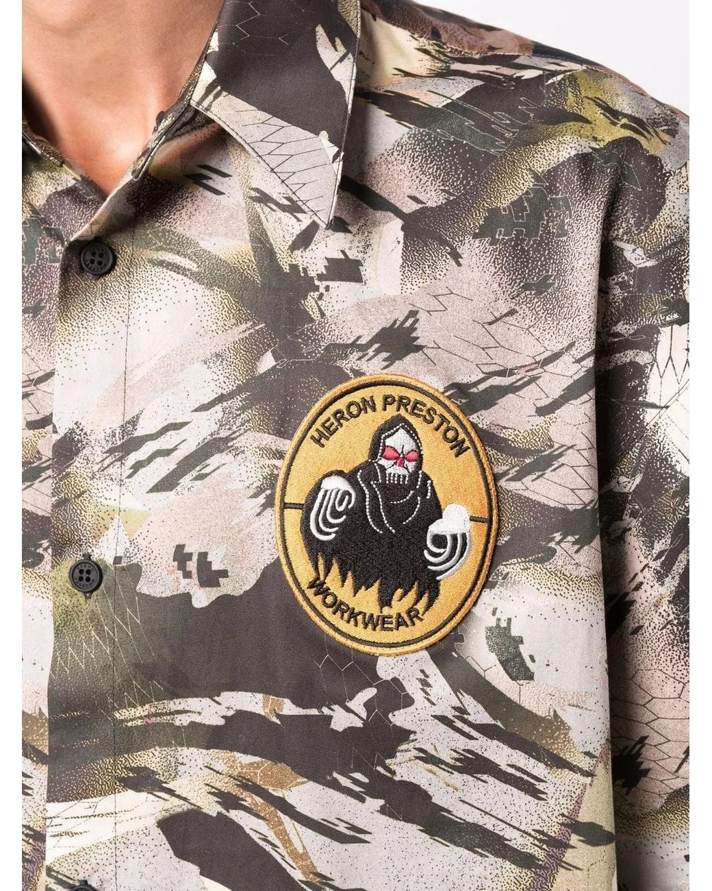 Heron Preston Gray Camouflage-Print Bowling Shirt for men