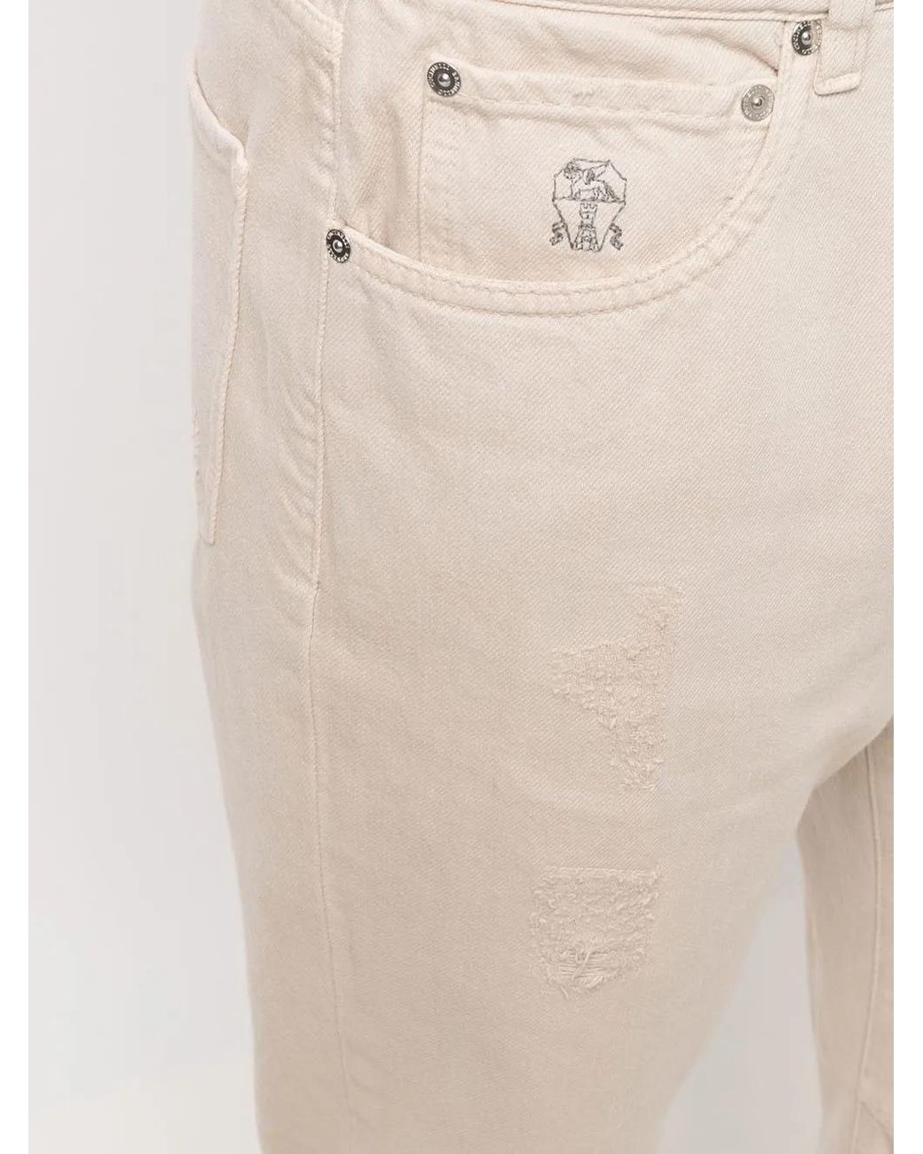 Brunello Cucinelli Natural Logo-Print Five-Pockets Straight-Leg Trousers for men