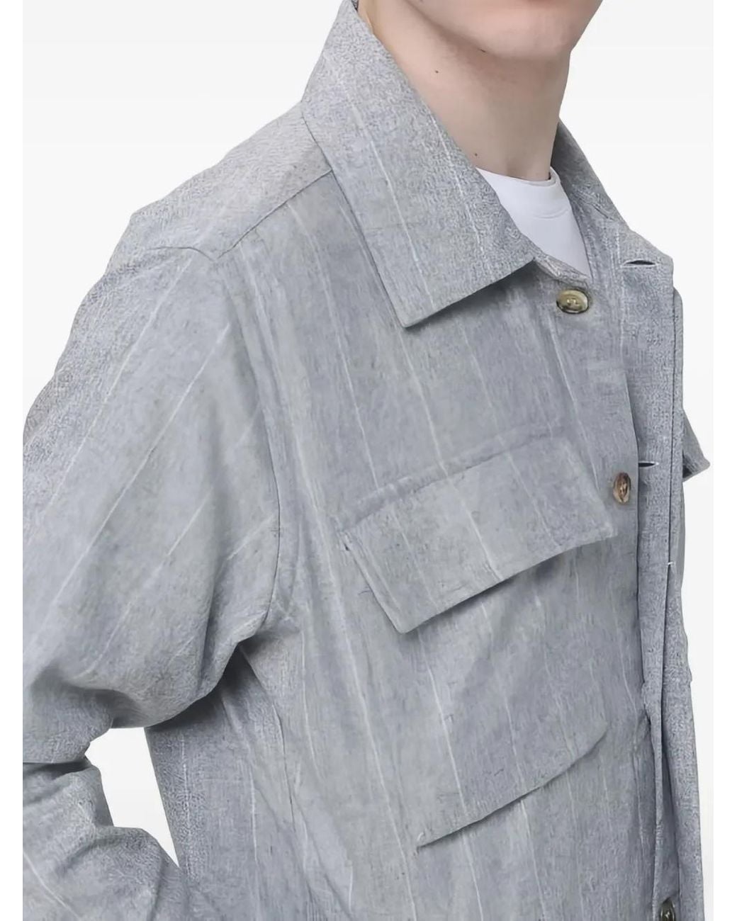 Eleventy Gray Chemise Rayée À Poche Poitrine for men