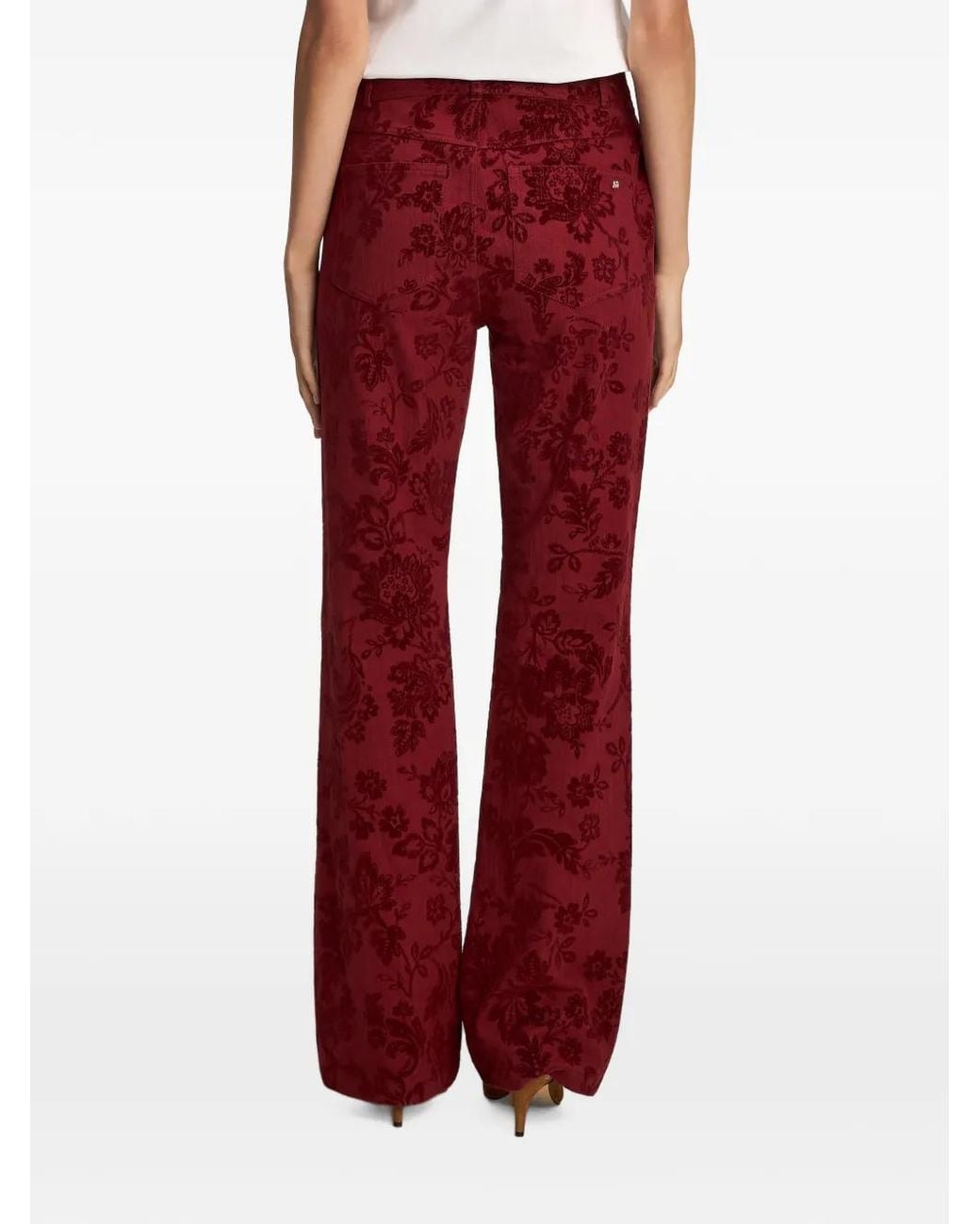 Cinq À Sept Red Stevie Paisley-Flocked Jeans