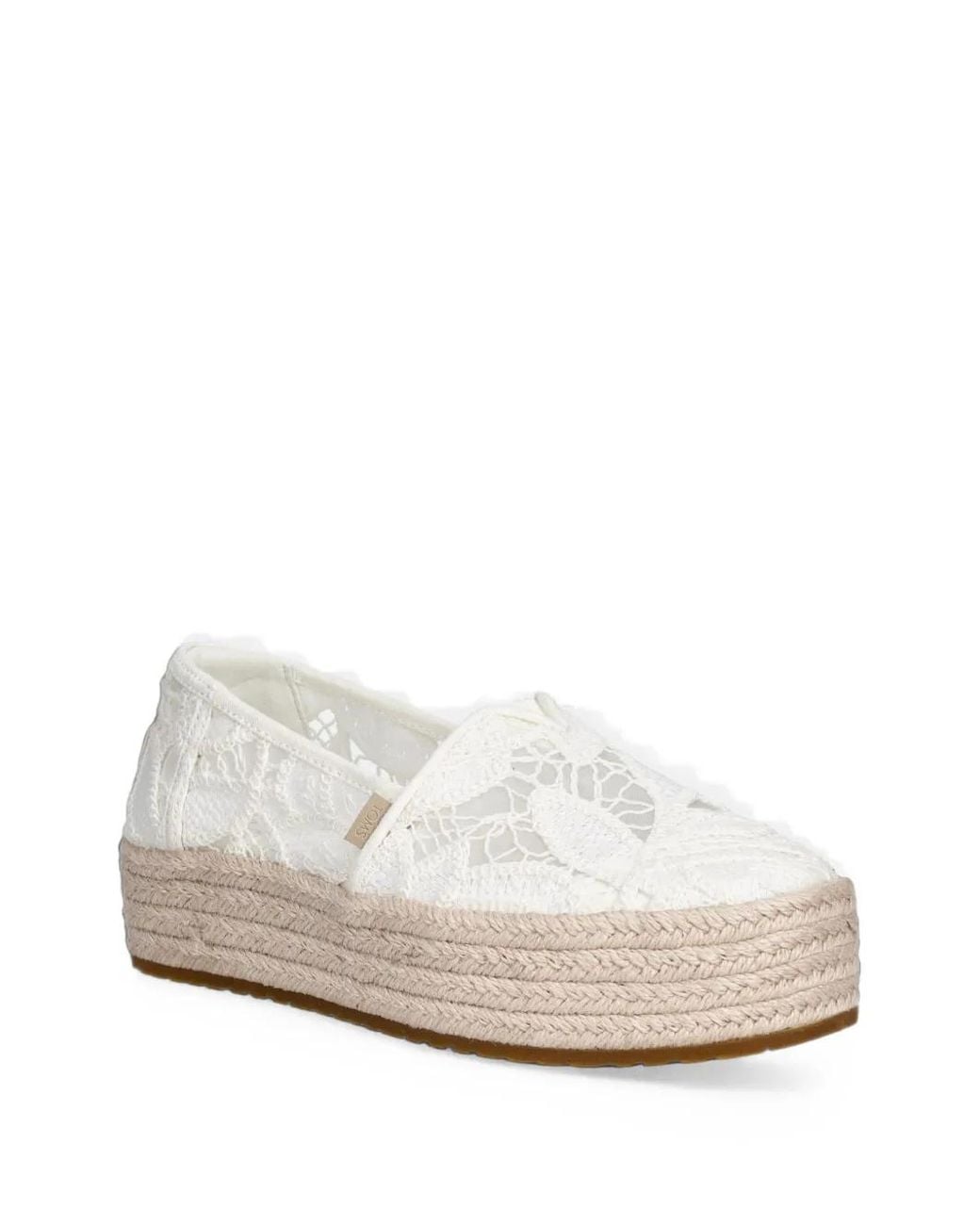 TOMS White Lace-Embroidered Platform Espadrilles