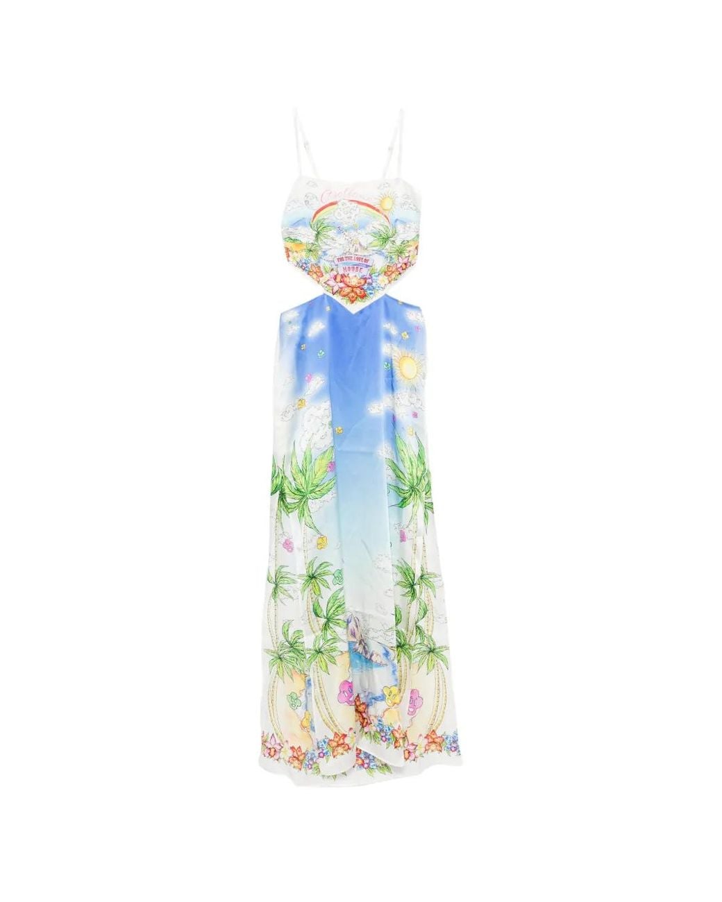 Casablanca Blue Silk Satin Maxi Scarf Dress