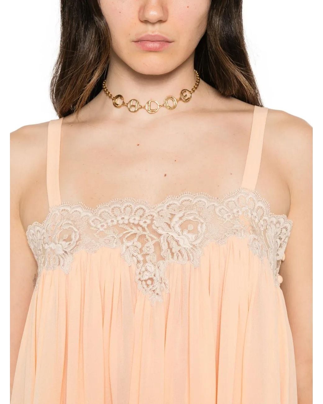 Chloé White Lace-Trimmed Silk Dress