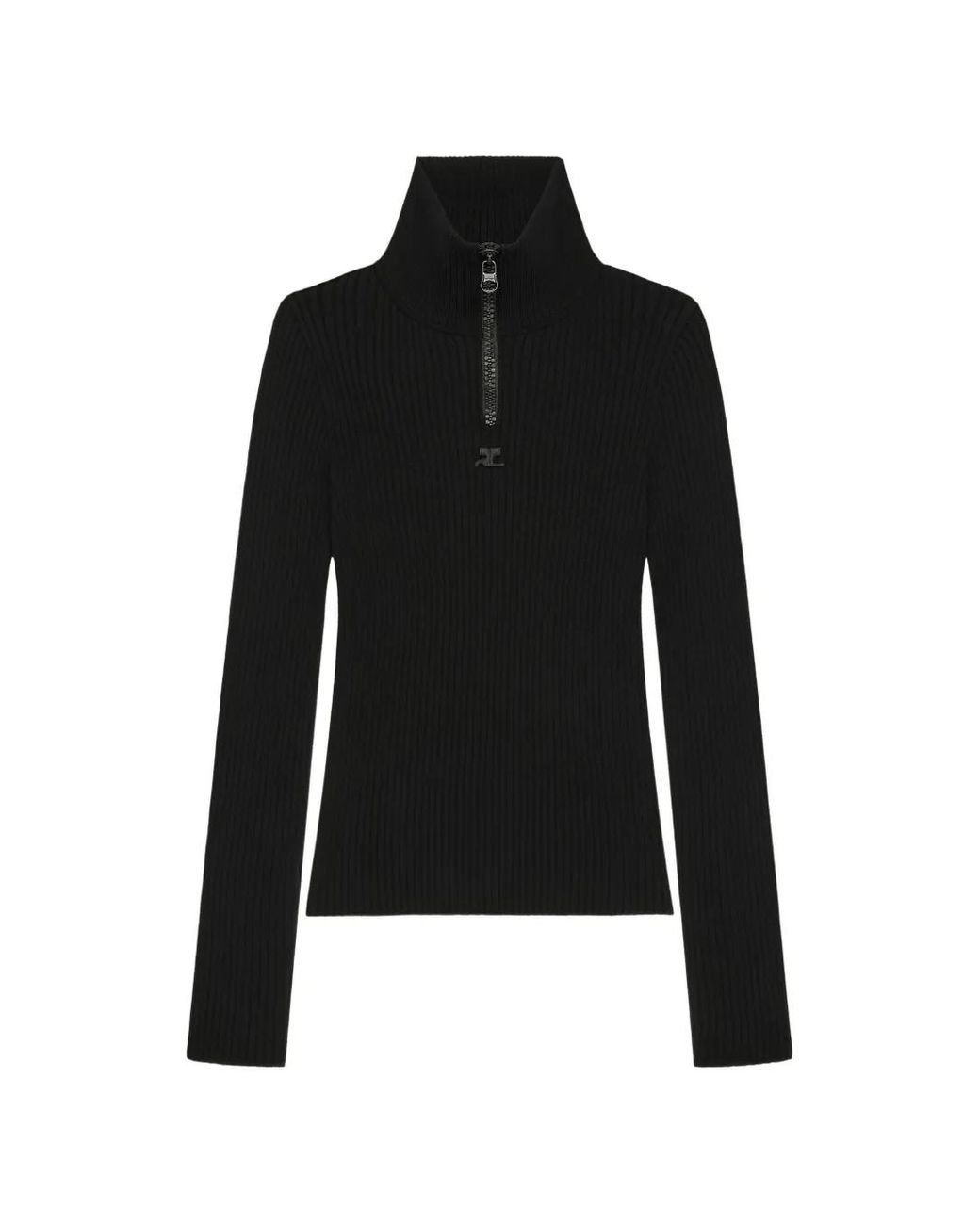 Courreges Black Logo-Appliqué Ribbed-Knit Sweater
