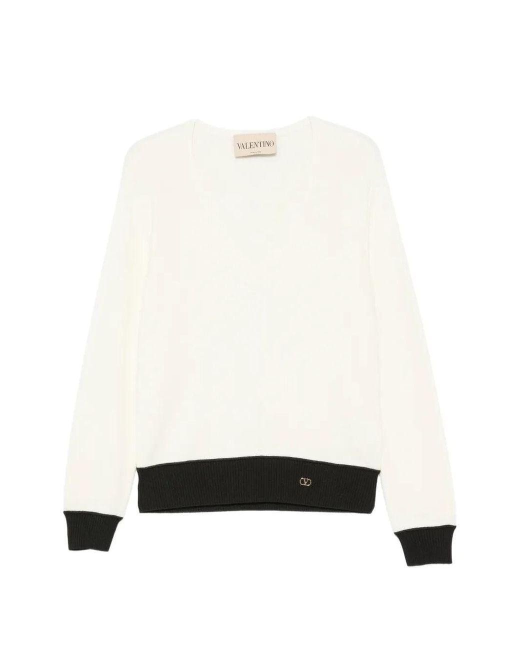 Valentino Garavani White Vlogo Signature V-Neck Sweater