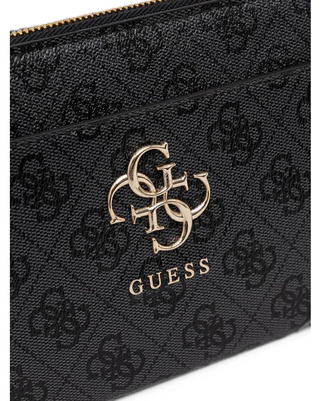 Guess Black Monogram-Print Logo-Plaque Phone Bag