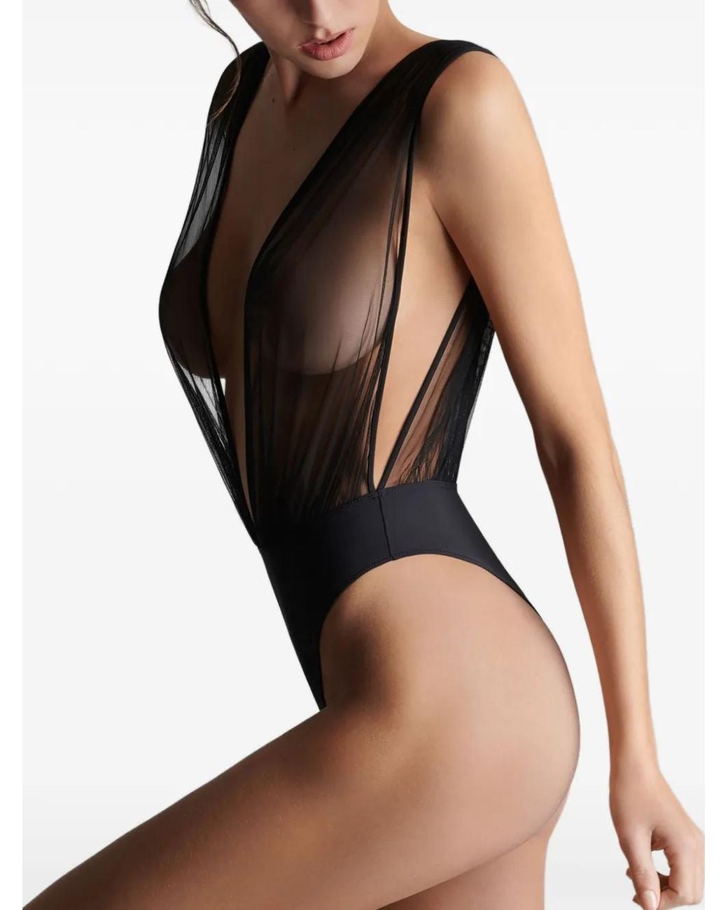 Scandale Gray Nuit Fauve Pleated Tulle Bodysuit