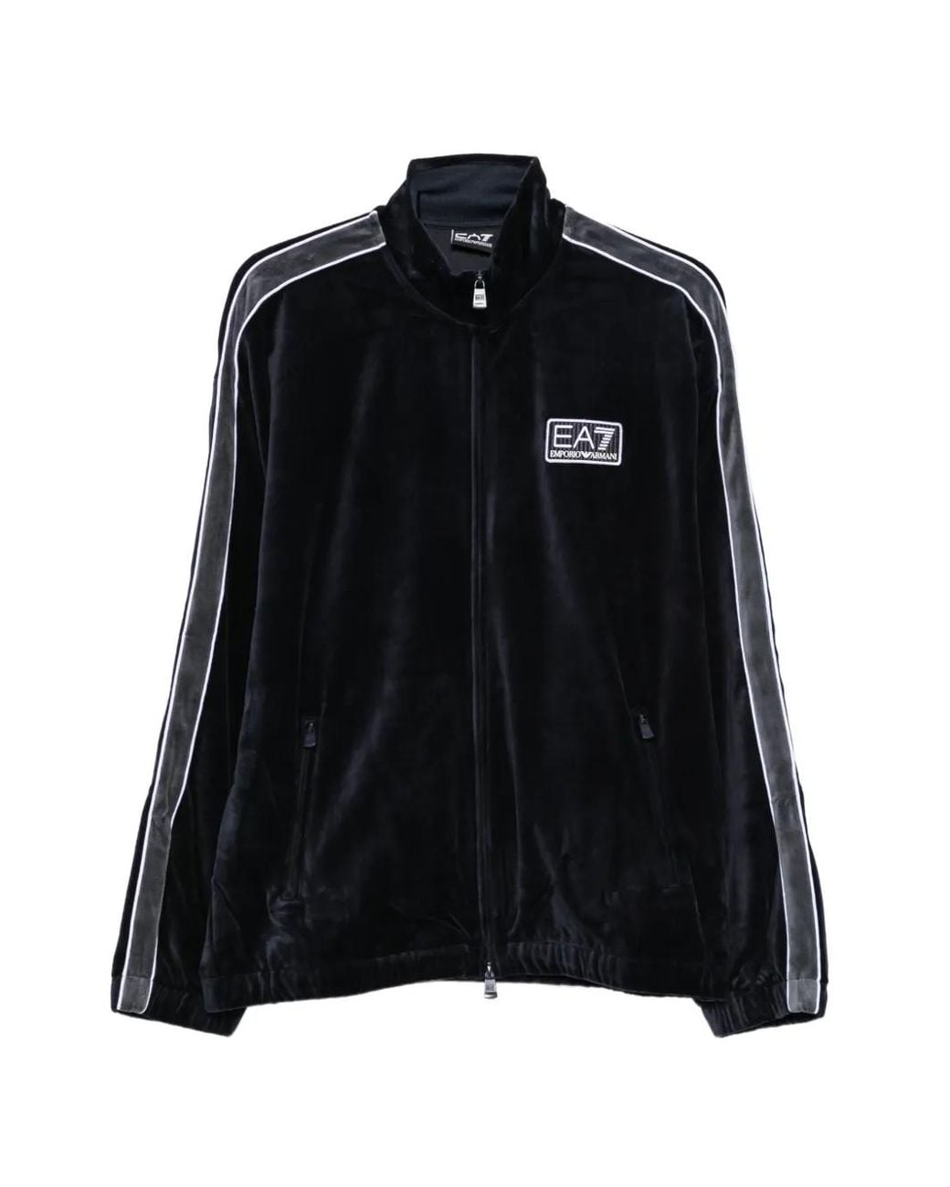 EA7 Black Velvet Side-Stripe Sweatshirt for men
