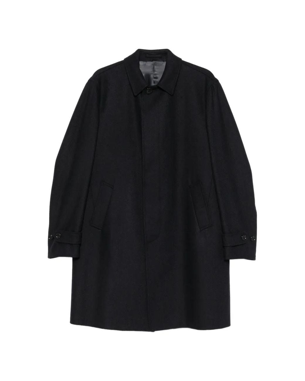 Lardini Black Herringbone Single-Breasted Coat for men
