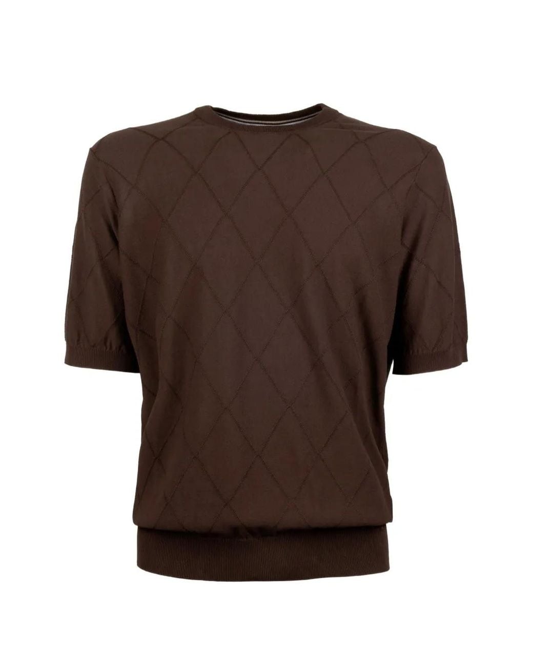 Peserico Brown Argyle Short-Sleeve T-Shirt for men
