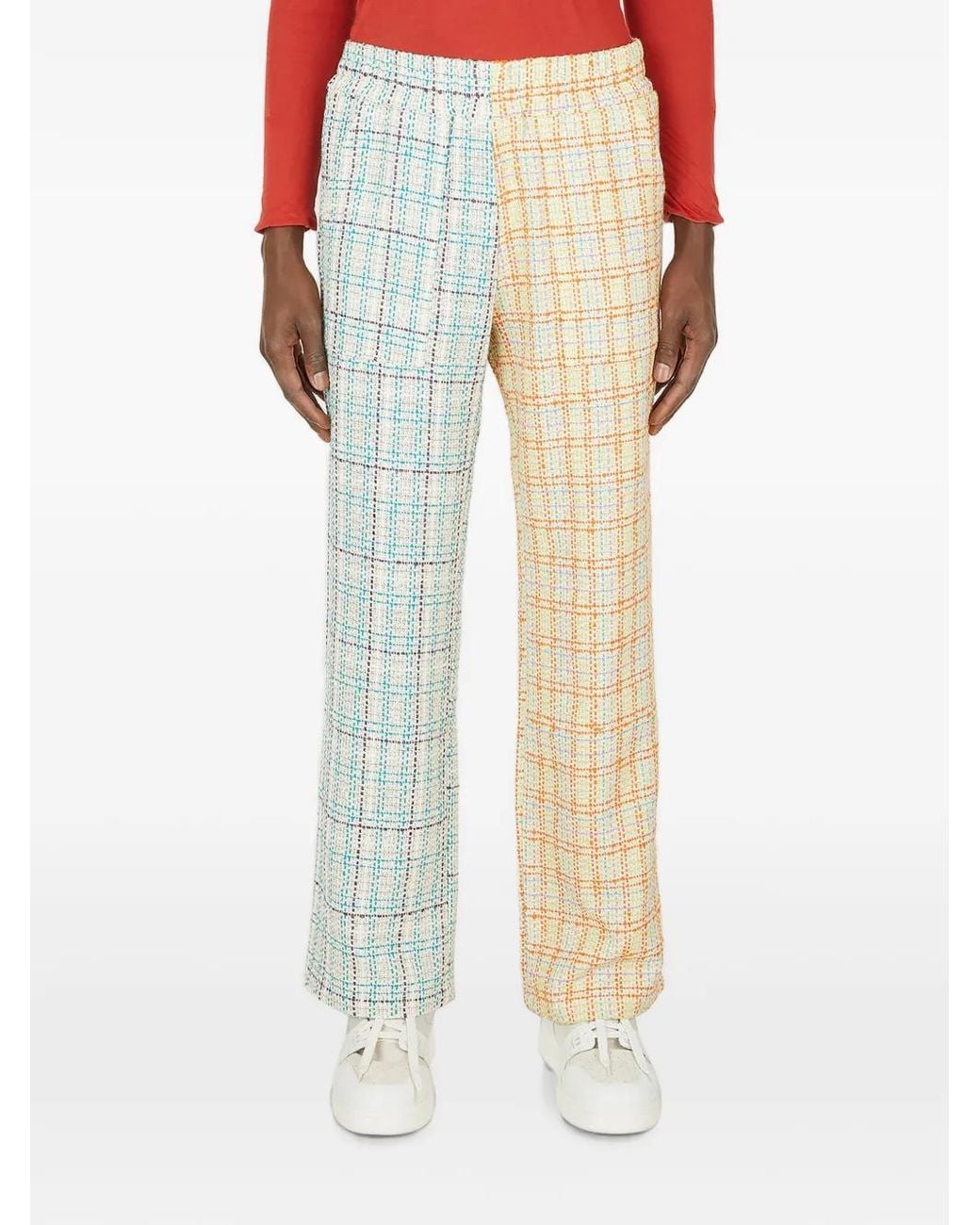 (DI)VISION Blue Check-Pattern Contrasting-Panel Trousers