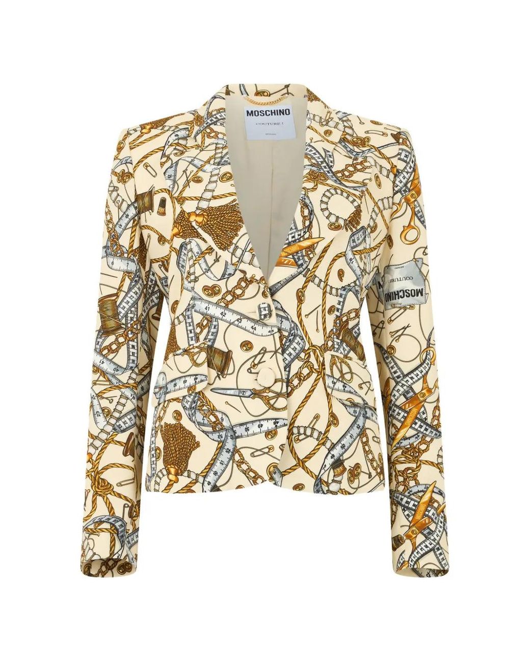 Moschino White Sewing-Print Slim-Fit Jacket