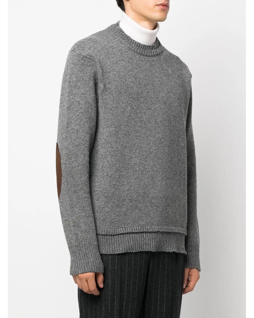 Maison Margiela Gray Wool Linen Elbow-Patch Sweater for men