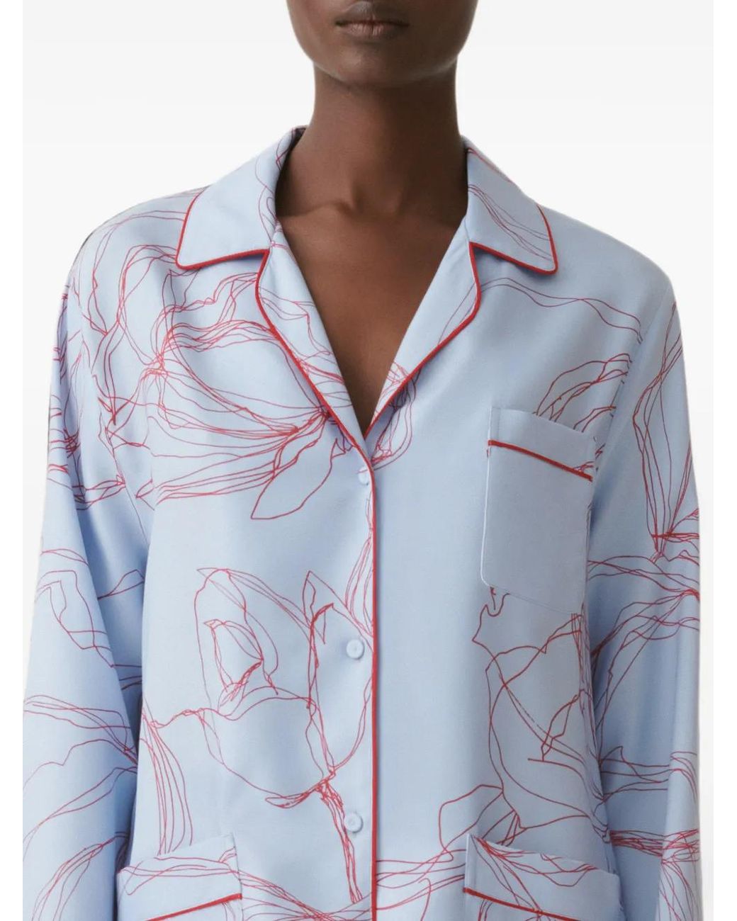Fabiana Filippi Blue Floral-Print Piping-Detail Shirt