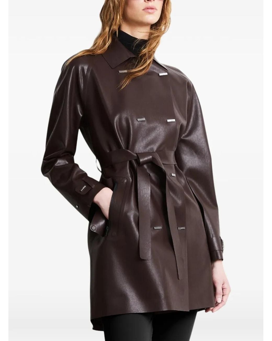 Rrd Brown Double-Breasted Faux-Leather Coat