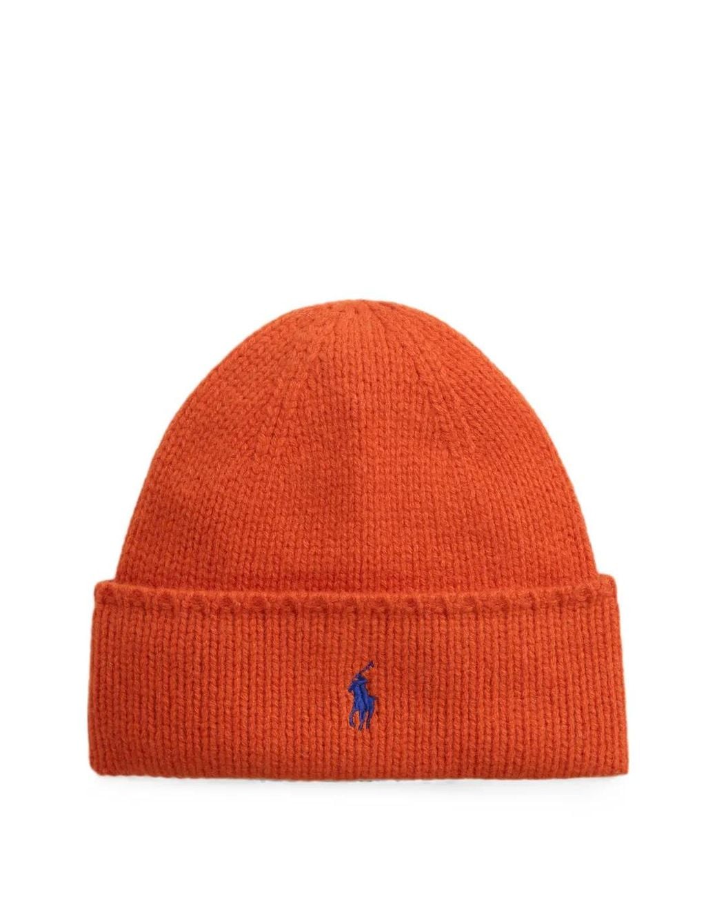 Polo Ralph Lauren Orange Pony Embroidered Wool Beanie Hat
