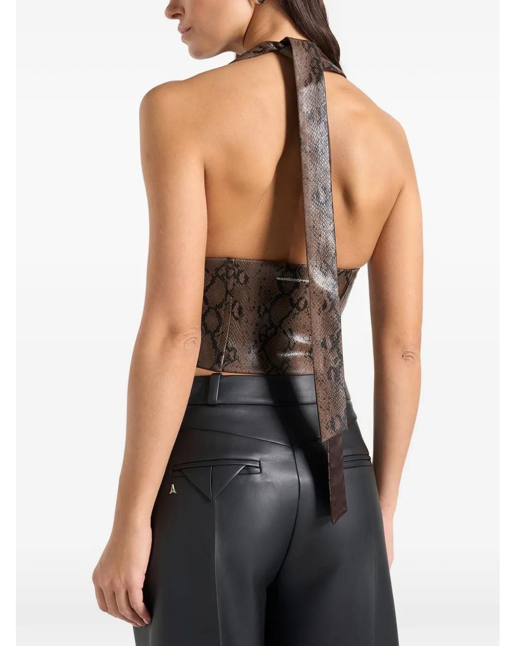 Manière De Voir Black Sloane Python Halterneck Corset Top