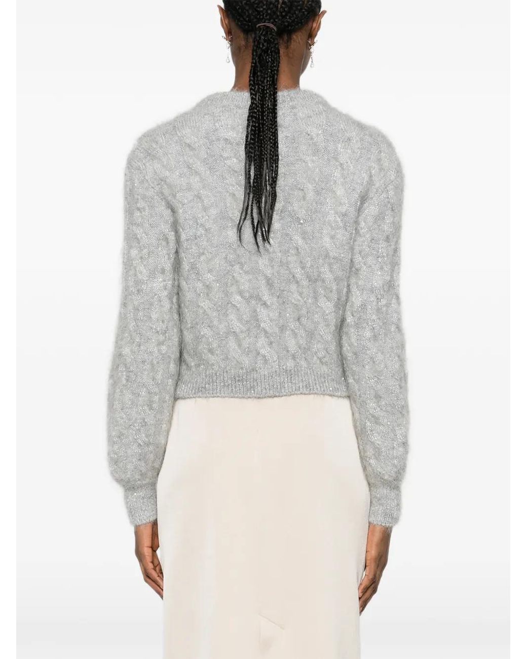 Alessandra Rich Gray Cable-Knit Cardigan