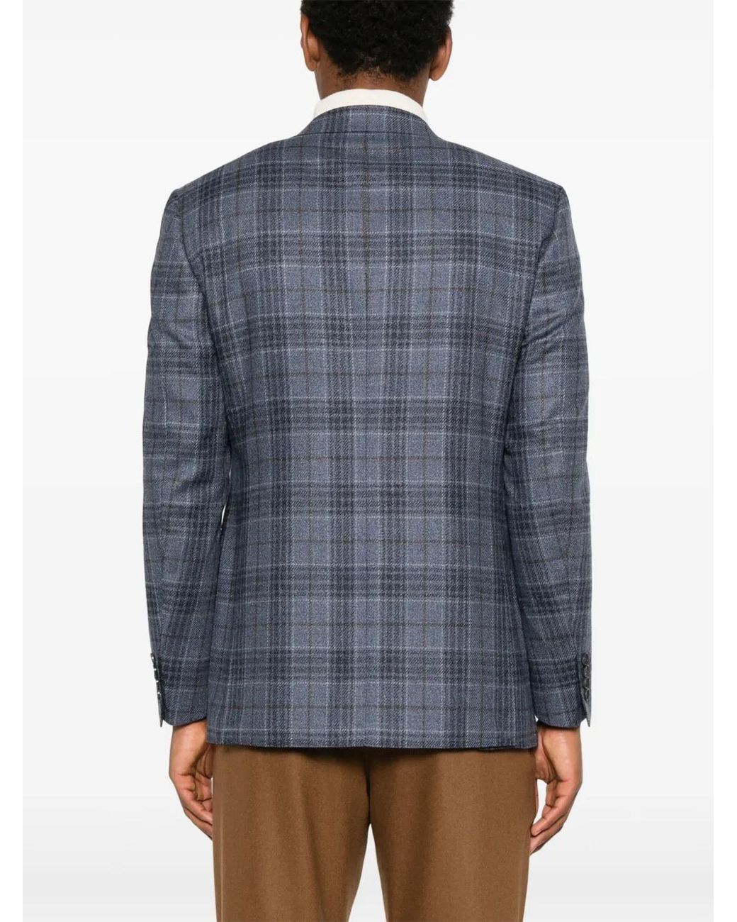 Canali Blue Checked Single-Breasted Blazer for men