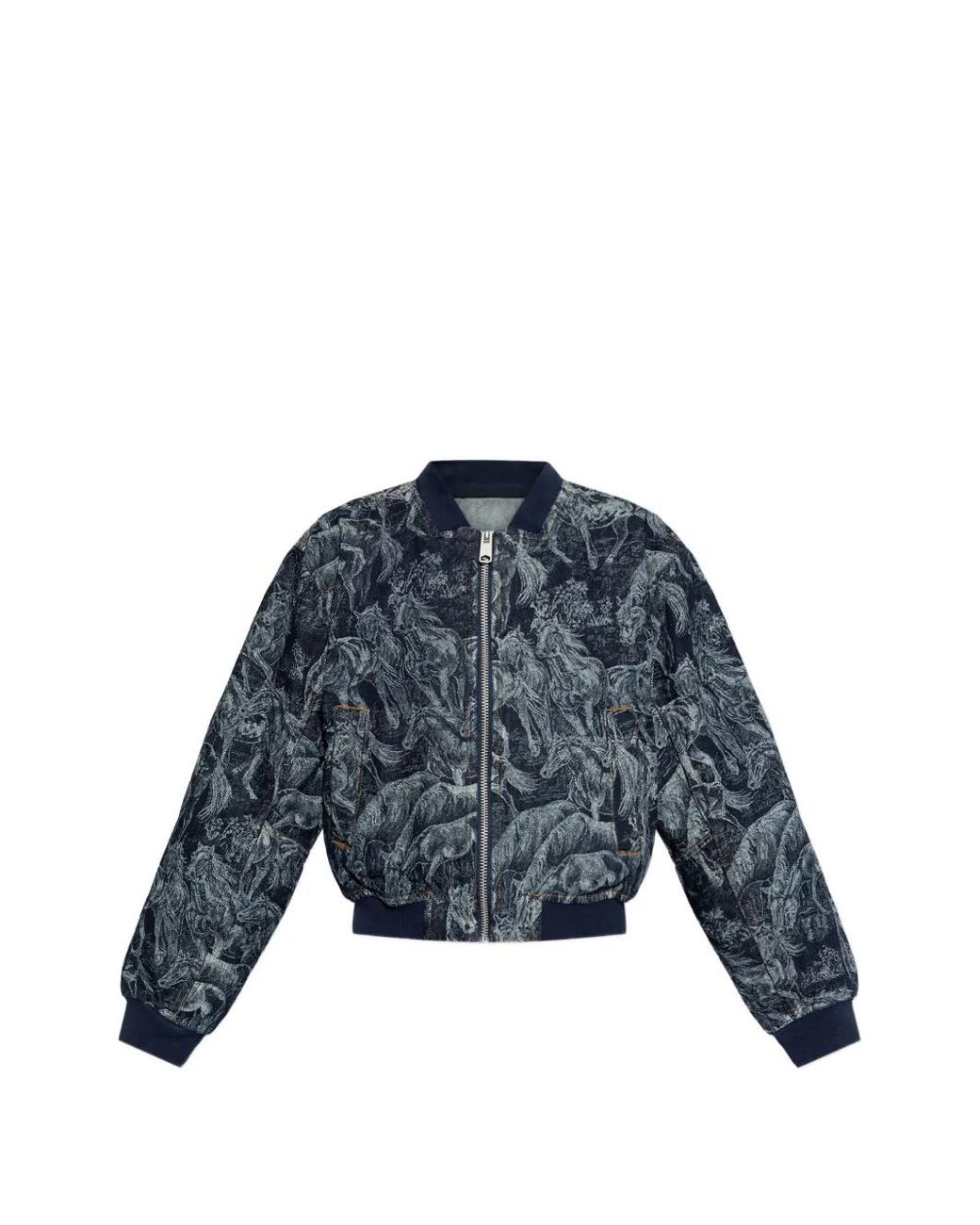 AllSaints Blue Kaytra Horse-Print Bomber Jacket