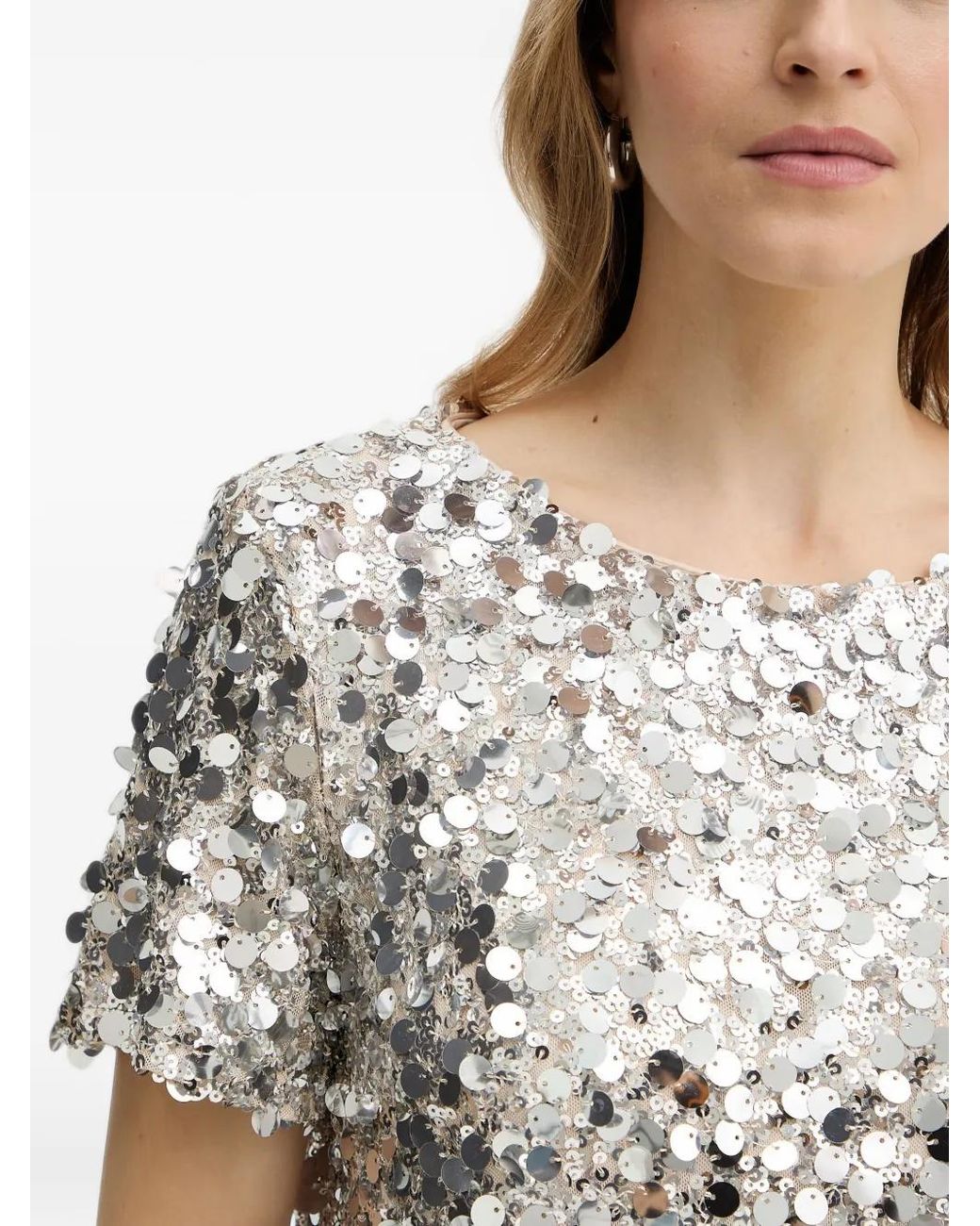 Haveone Gray Sequin-Embellished Short-Sleeve Top