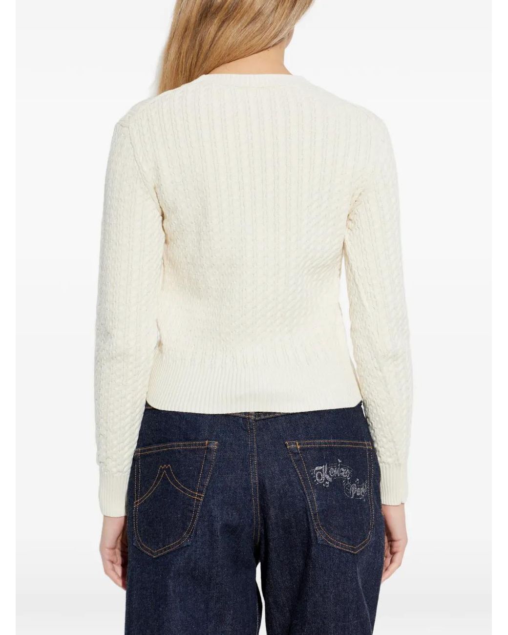 KENZO White Cable-Knit Flower-Patch Sweater