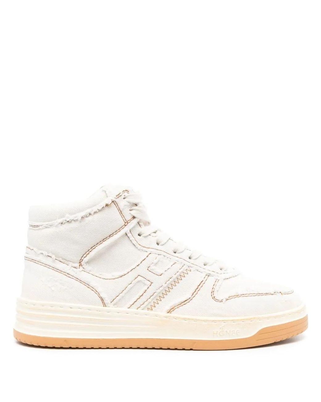 Hogan White Contrast-Stitch High-Top Sneakers
