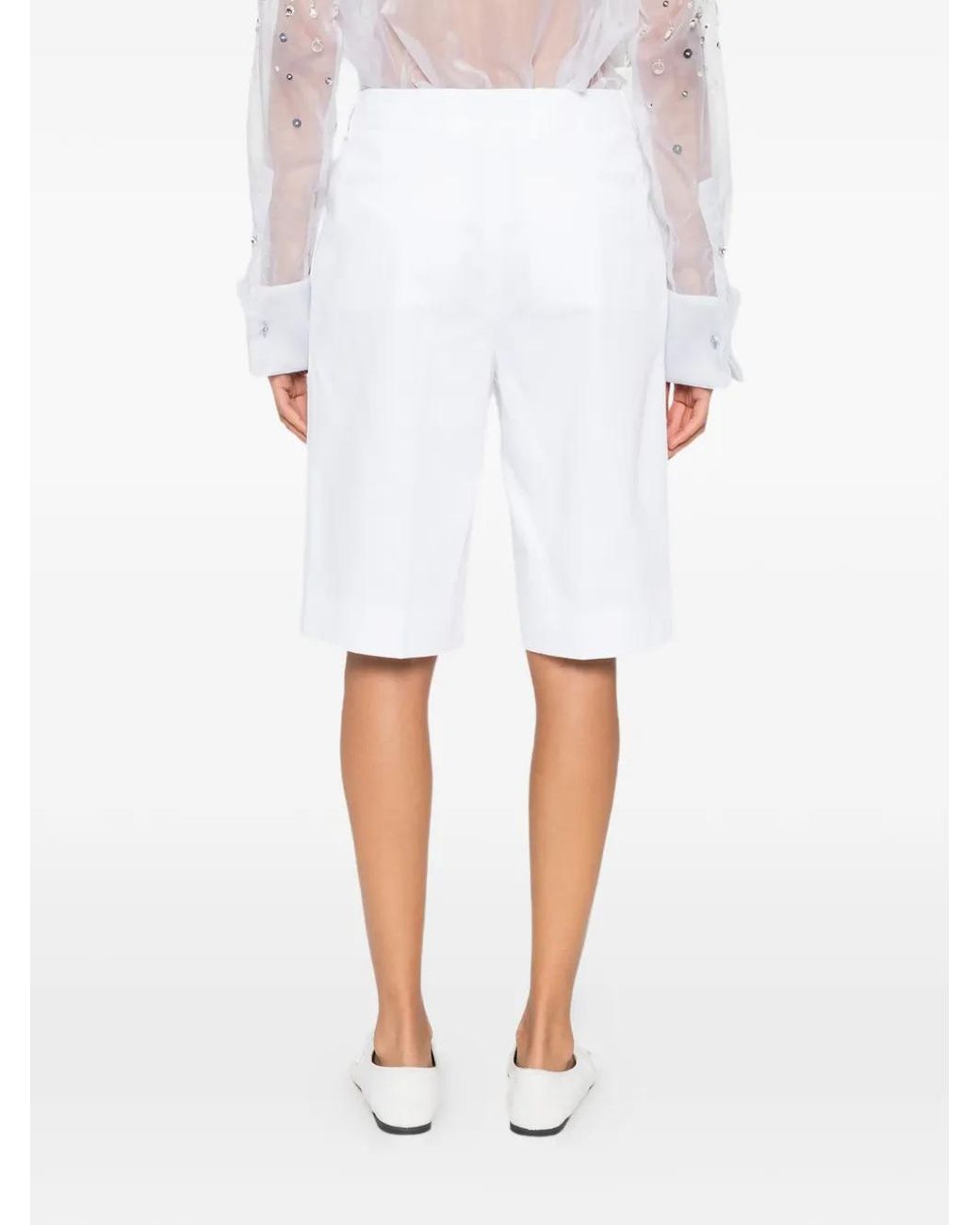 Tory Burch White Double T Pleated Shorts